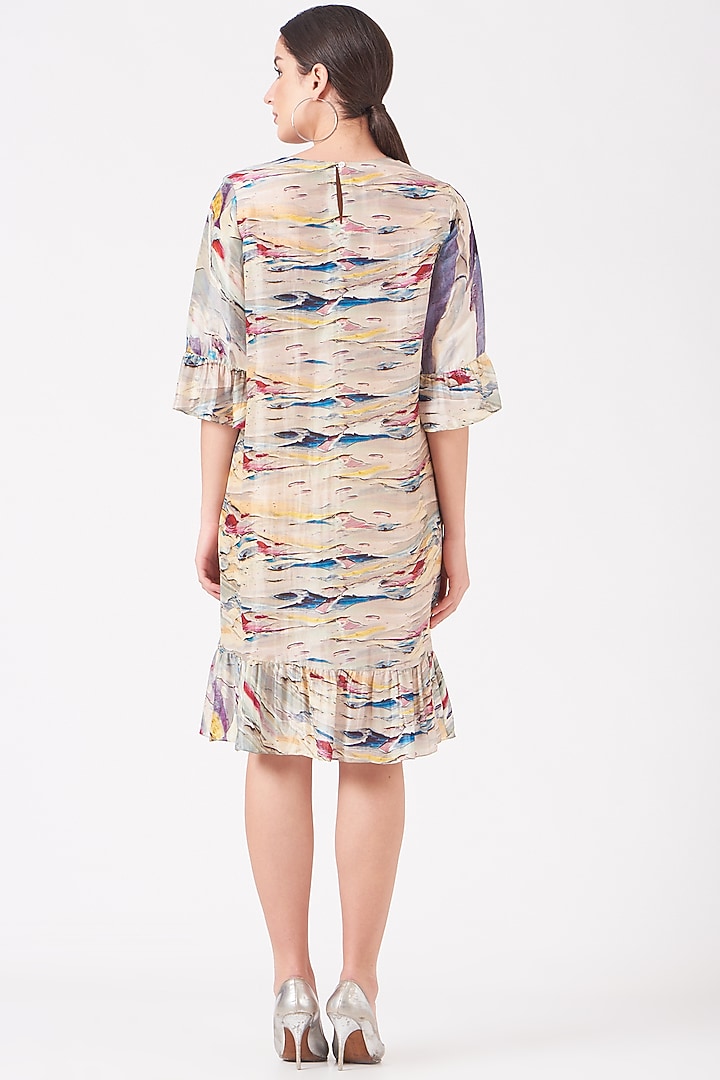 Off-White Uppada Silk Digital Printed A-Line Vacation Dress by Breathe By Aakanksha Singh at Pernia's Pop Up Shop