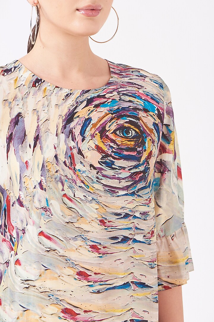 Off-White Uppada Silk Digital Printed A-Line Vacation Dress by Breathe By Aakanksha Singh at Pernia's Pop Up Shop