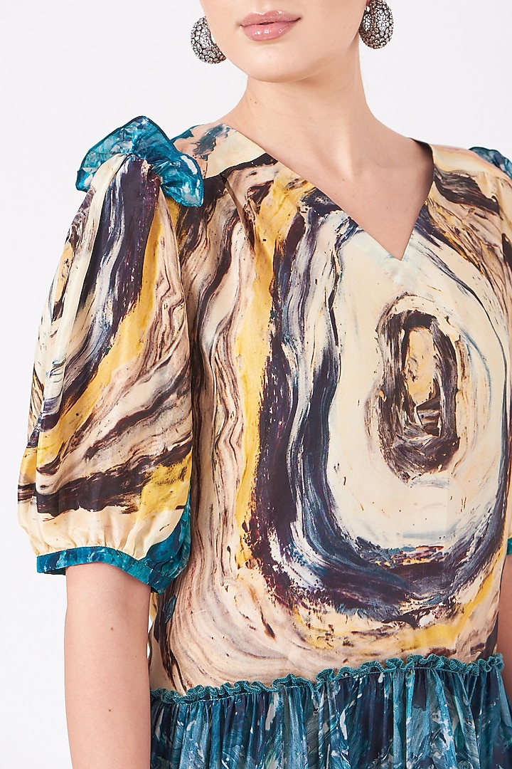 Off-White Uppada Silk Digital Printed A-Line Vacation Dress by Breathe By Aakanksha Singh at Pernia's Pop Up Shop