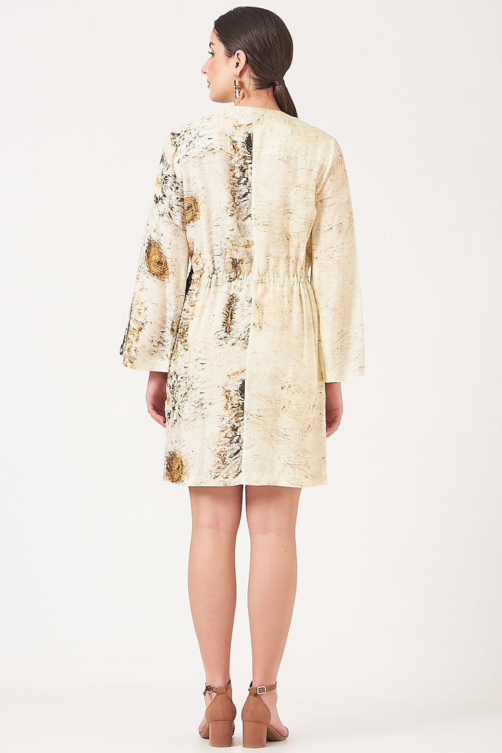 Beige Dola Silk Digital Printed Mini Summer Dress by Breathe By Aakanksha Singh at Pernia's Pop Up Shop