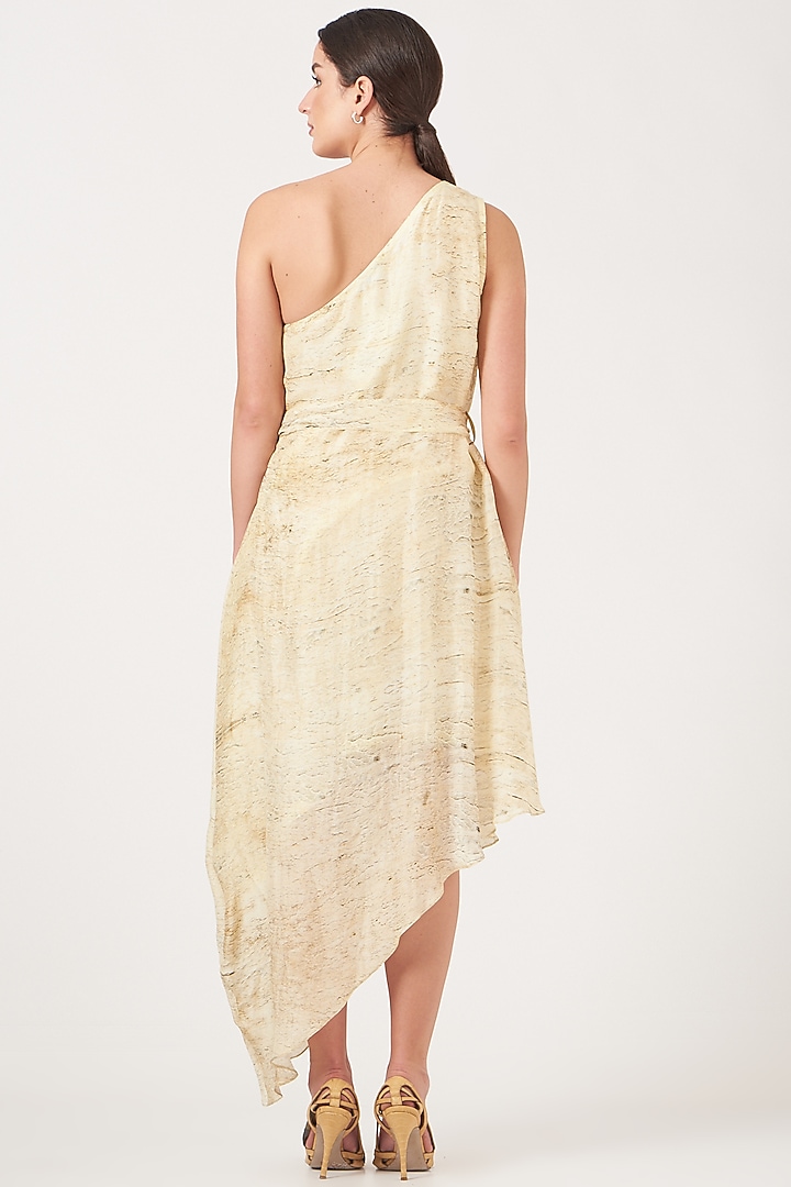 Beige & Off-White Uppada Silk Digital Printed One-Shoulder Summer Dress by Breathe By Aakanksha Singh at Pernia's Pop Up Shop