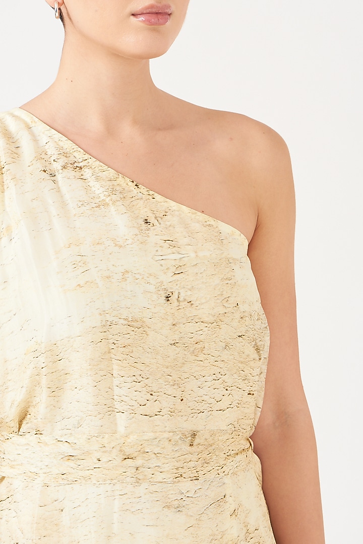 Beige & Off-White Uppada Silk Digital Printed One-Shoulder Summer Dress by Breathe By Aakanksha Singh at Pernia's Pop Up Shop