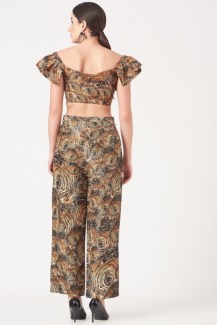 Brown Straight Pant Set With Gold Digital Print by Breathe By Aakanksha Singh at Pernia's Pop Up Shop