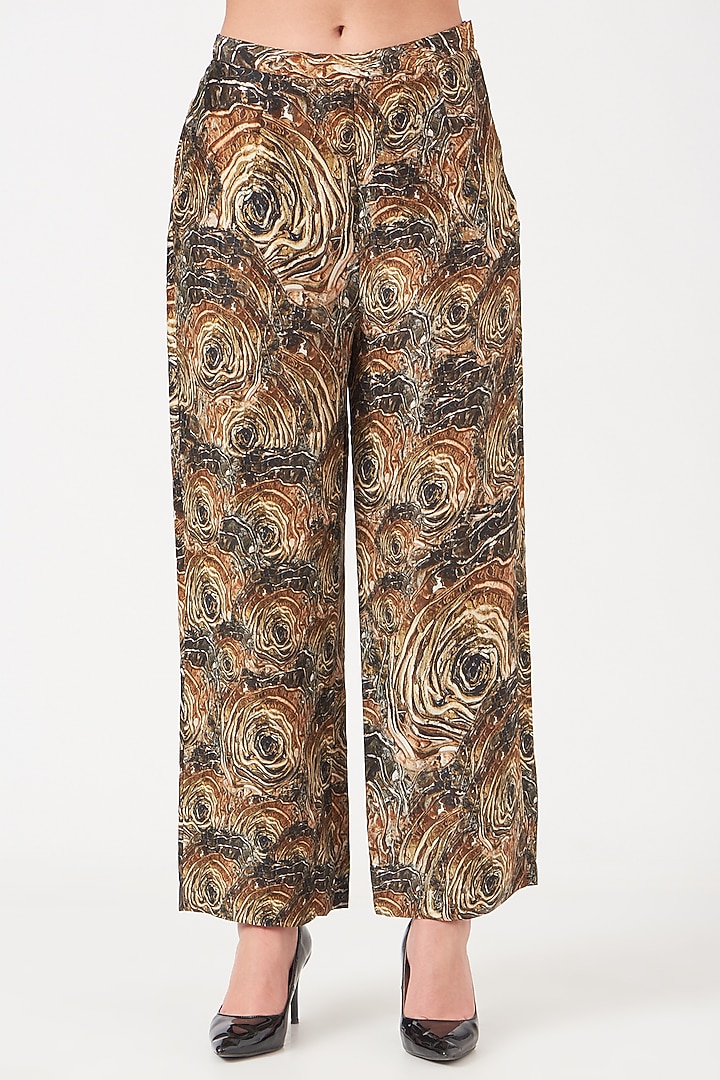 Brown Straight Pant Set With Gold Digital Print by Breathe By Aakanksha Singh at Pernia's Pop Up Shop