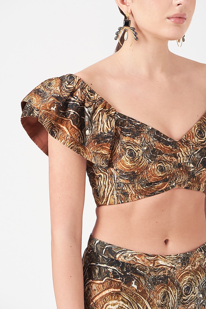 Brown Straight Pant Set With Gold Digital Print by Breathe By Aakanksha Singh at Pernia's Pop Up Shop