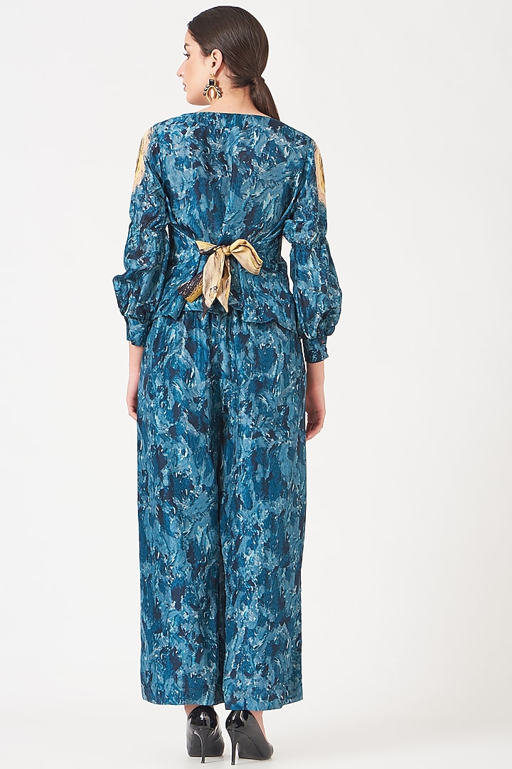 Aster Blue & Yellow Upada Silk Digital Printed Co-Ord Set by Breathe By Aakanksha Singh at Pernia's Pop Up Shop