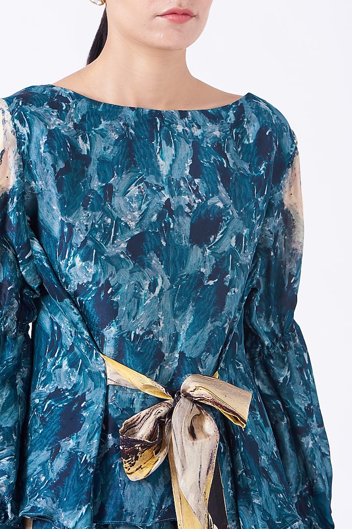Aster Blue & Yellow Upada Silk Digital Printed Co-Ord Set by Breathe By Aakanksha Singh at Pernia's Pop Up Shop