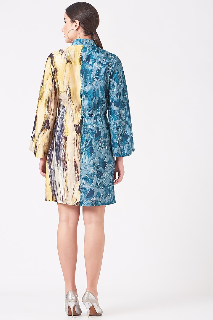 Avatar Blue & Pale Yellow Dola Silk Digital Printed Mini Summer Dress by Breathe By Aakanksha Singh at Pernia's Pop Up Shop