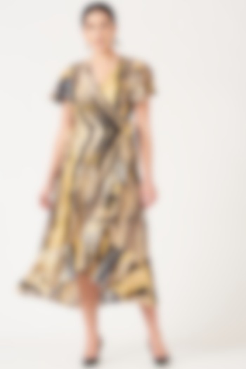 Pale Yellow Digital Printed Overlapped A-Line Dress by Breathe By Aakanksha Singh