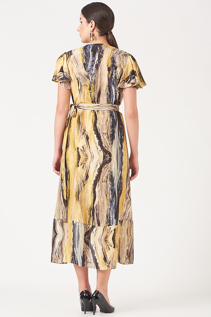 Pale Yellow Uppada Silk Digital Printed A-Line Vacation Dress by Breathe By Aakanksha Singh at Pernia's Pop Up Shop