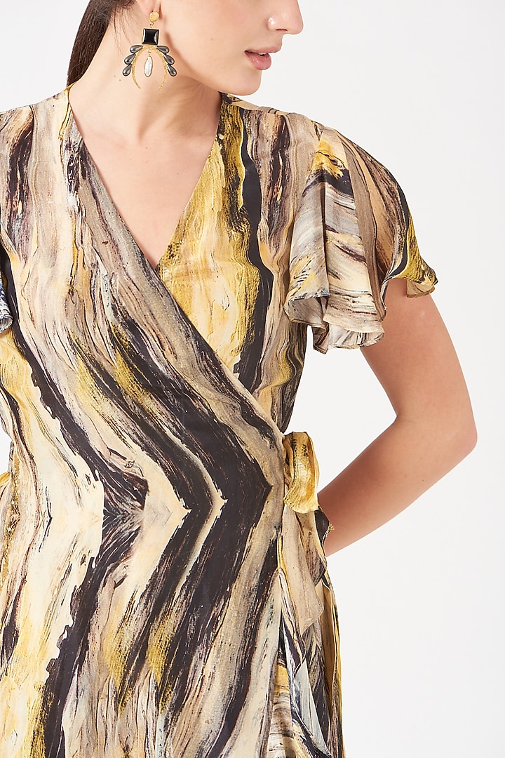 Pale Yellow Uppada Silk Digital Printed A-Line Vacation Dress by Breathe By Aakanksha Singh at Pernia's Pop Up Shop