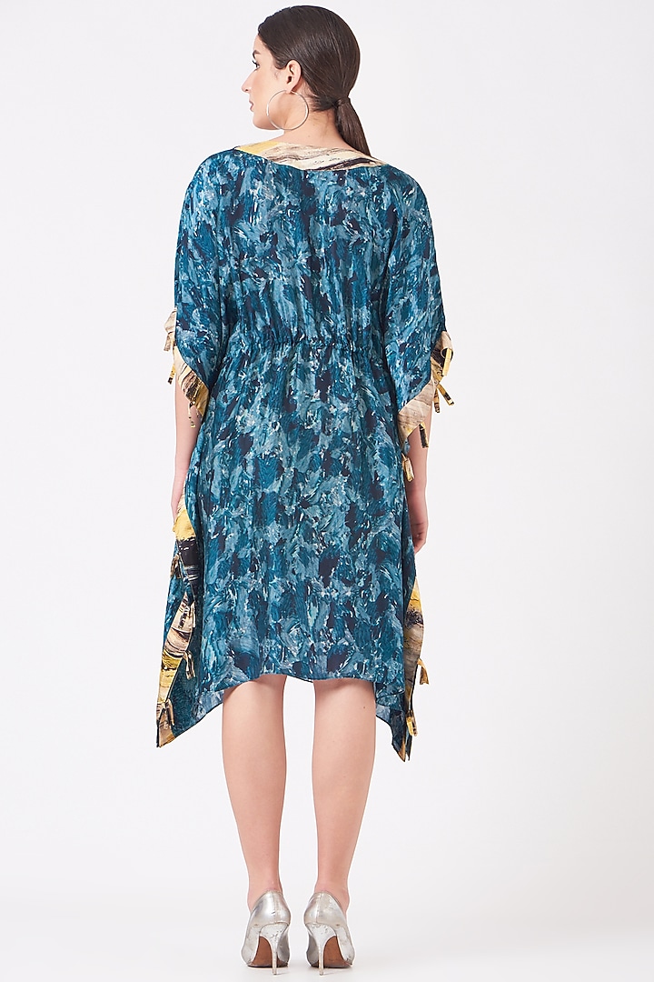 Avatar Blue & Pale Yellow Digital Printed Short Kaftan by Breathe By Aakanksha Singh at Pernia's Pop Up Shop