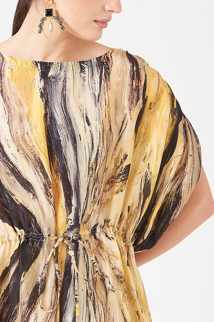 Pale Yellow Printed Kaftan Dress by Breathe By Aakanksha Singh at Pernia's Pop Up Shop