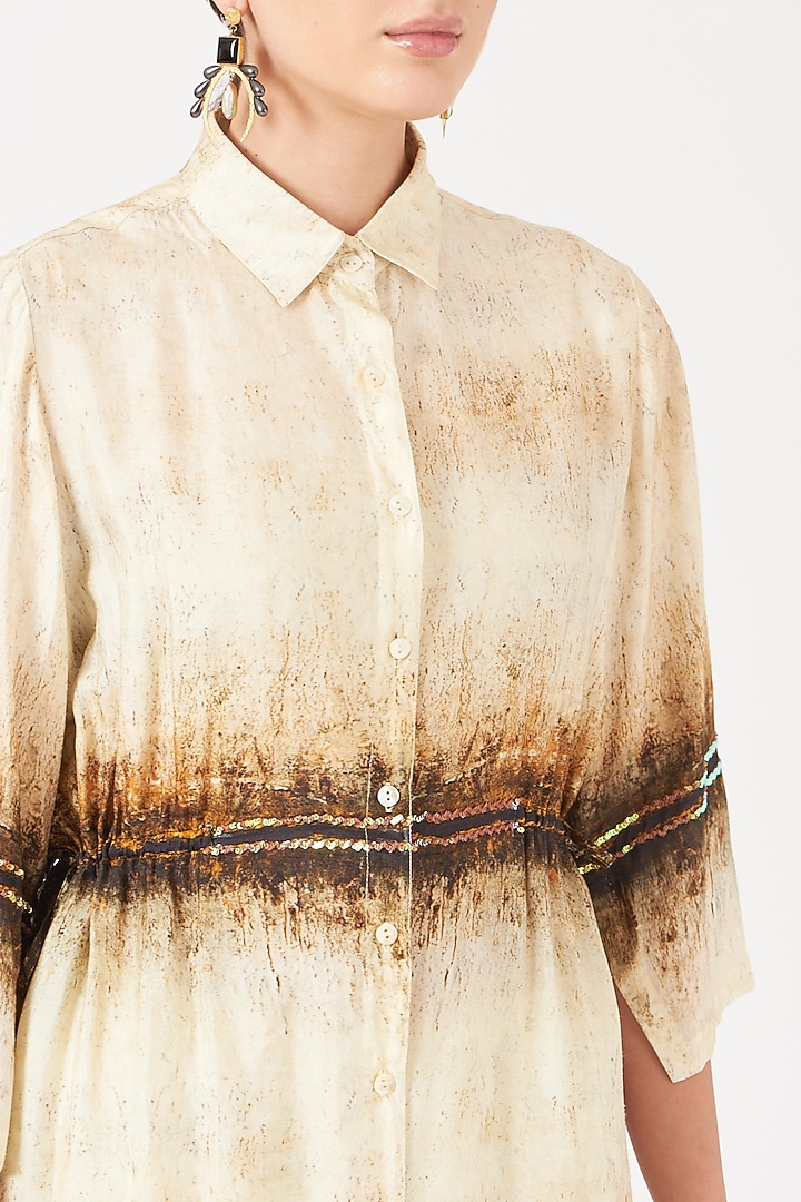 Beige Digital Printed Straight Pant Set by Breathe By Aakanksha Singh at Pernia's Pop Up Shop