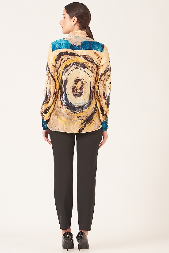 Pale Yellow & Avatar Blue Printed Shirt by Breathe By Aakanksha Singh at Pernia's Pop Up Shop