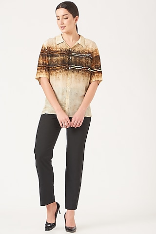 Beige Shirt With Gold Print by Breathe By Aakanksha Singh