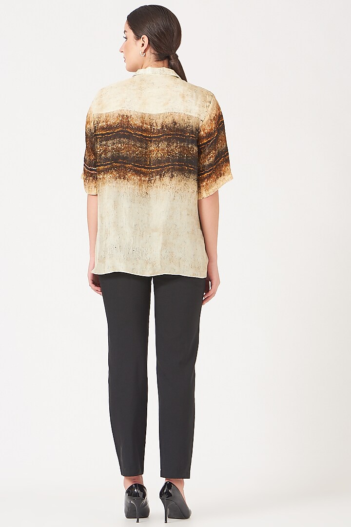 Beige Shirt With Gold Print by Breathe By Aakanksha Singh at Pernia's Pop Up Shop