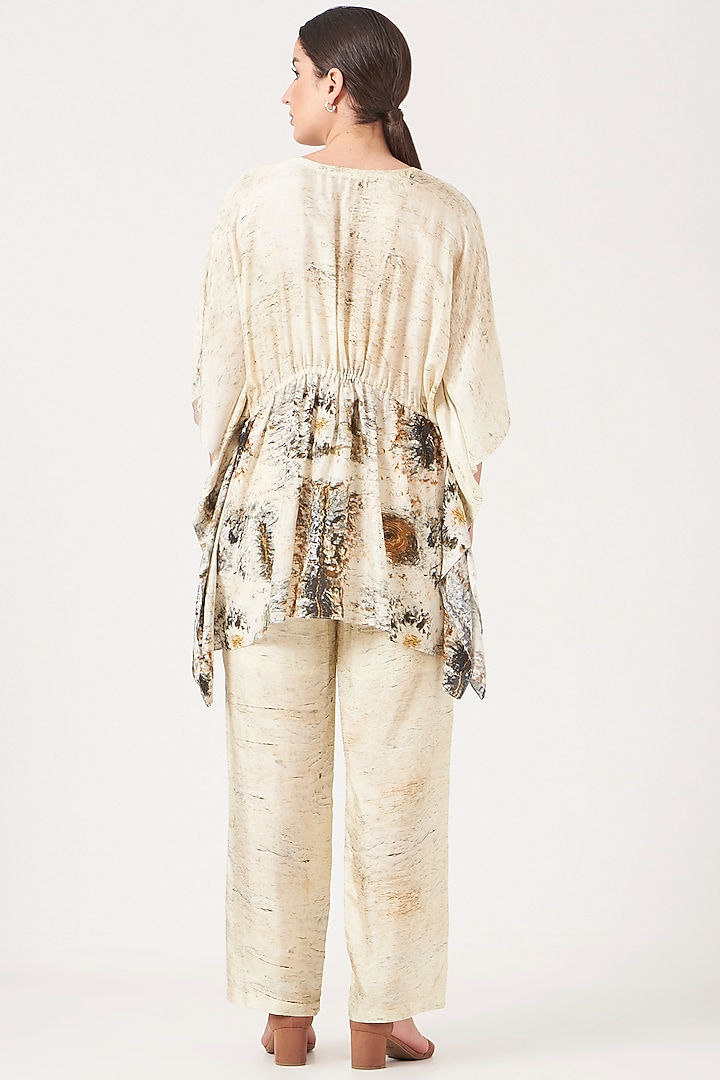 Beige Dola Silk Straight Pant Set by Breathe By Aakanksha Singh at Pernia's Pop Up Shop