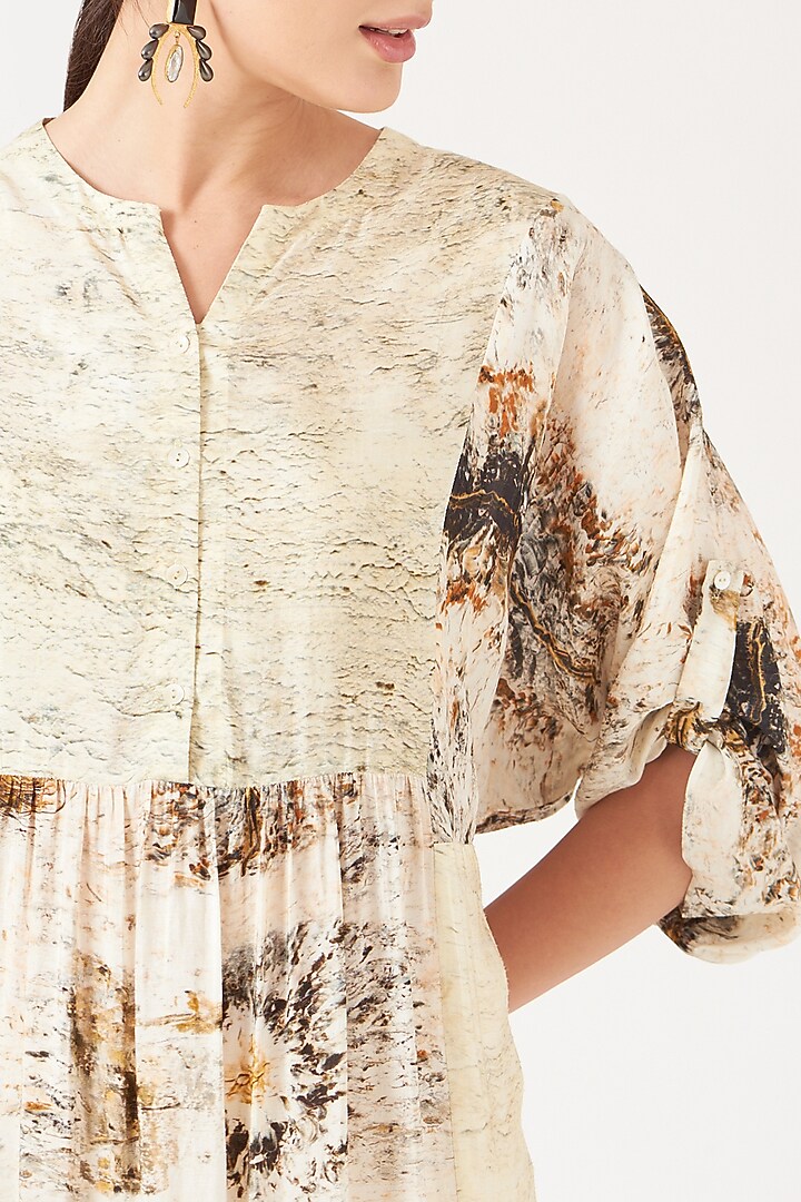 Beige Maxi Vacation Dress With Gold Print by Breathe By Aakanksha Singh at Pernia's Pop Up Shop