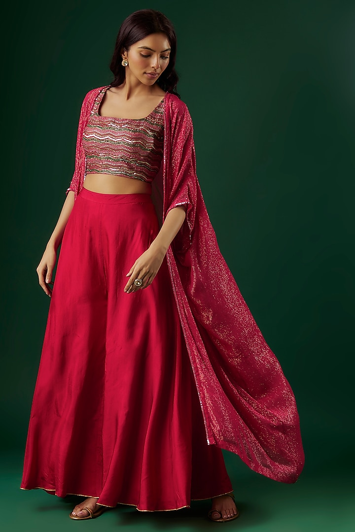 Fuchsia Red Silk Sharara Set by Breathe By Aakanksha Singh at Pernia's Pop Up Shop