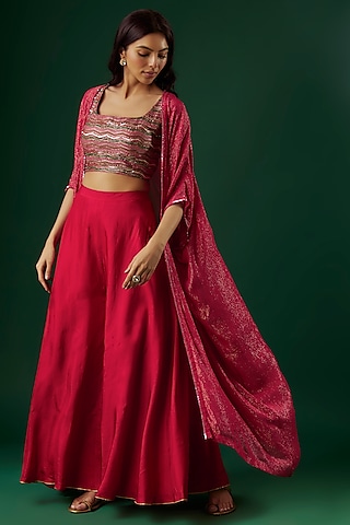 Fuchsia Red Silk Sharara Set by Breathe By Aakanksha Singh