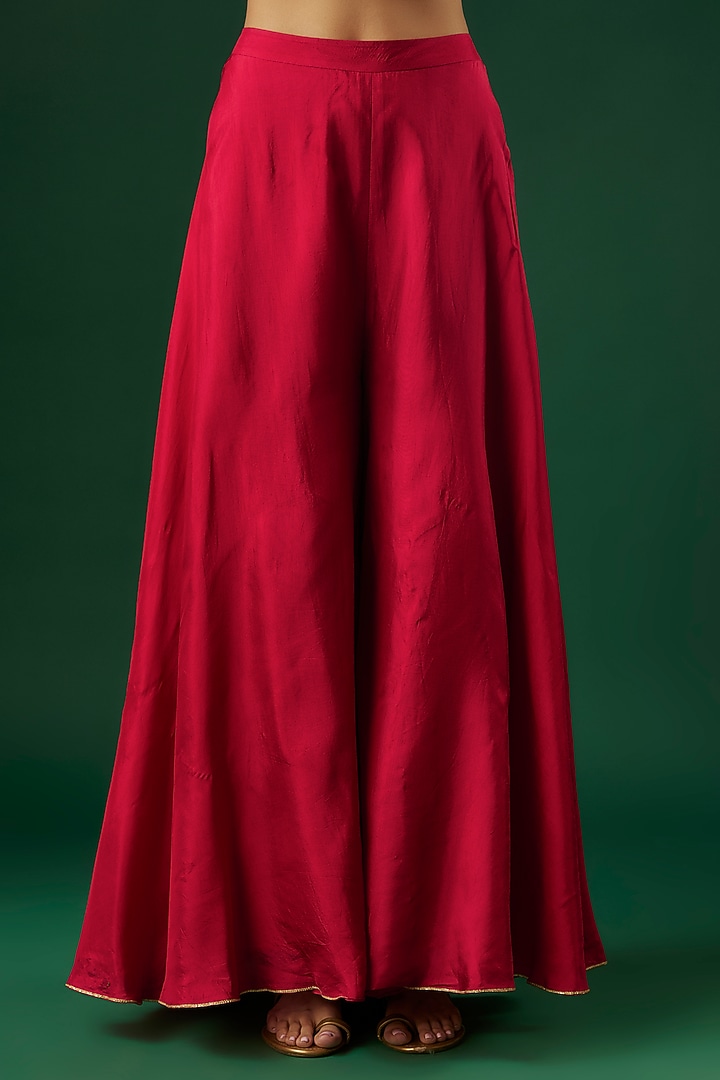Fuchsia Red Silk Wedding Sharara Set by Breathe By Aakanksha Singh at Pernia's Pop Up Shop