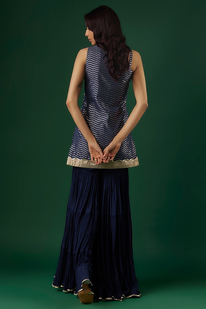 Cobalt Blue Brocade Wedding Sharara Set by Breathe By Aakanksha Singh at Pernia's Pop Up Shop