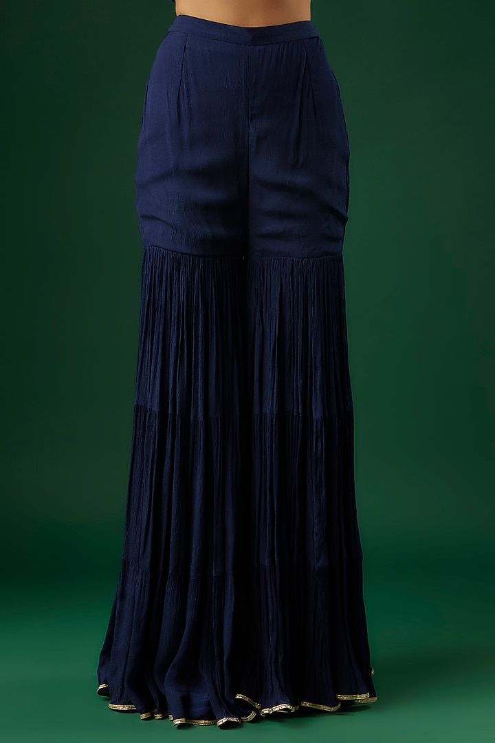 Cobalt Blue Brocade Wedding Sharara Set by Breathe By Aakanksha Singh at Pernia's Pop Up Shop