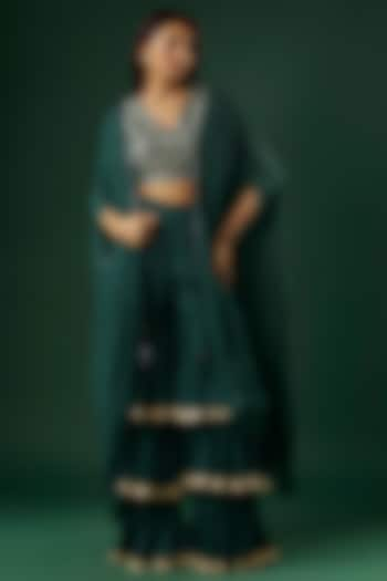 Deep Green Chinon Sharara Set by Breathe By Aakanksha Singh at Pernia's Pop Up Shop