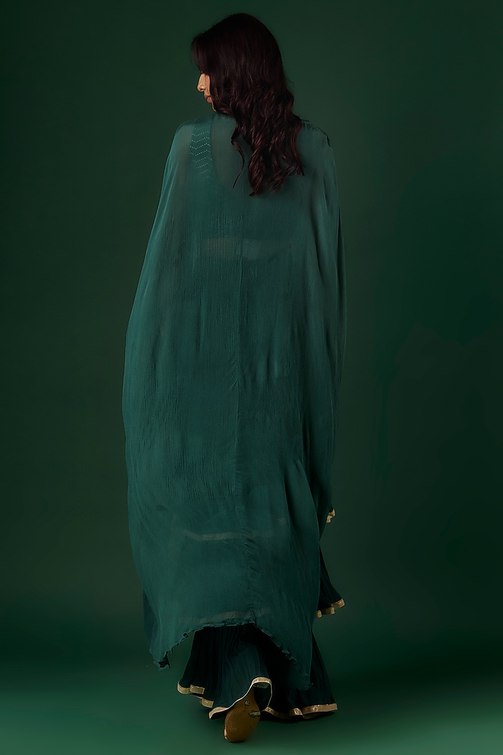 Deep Green Chinon Wedding Sharara Set by Breathe By Aakanksha Singh at Pernia's Pop Up Shop