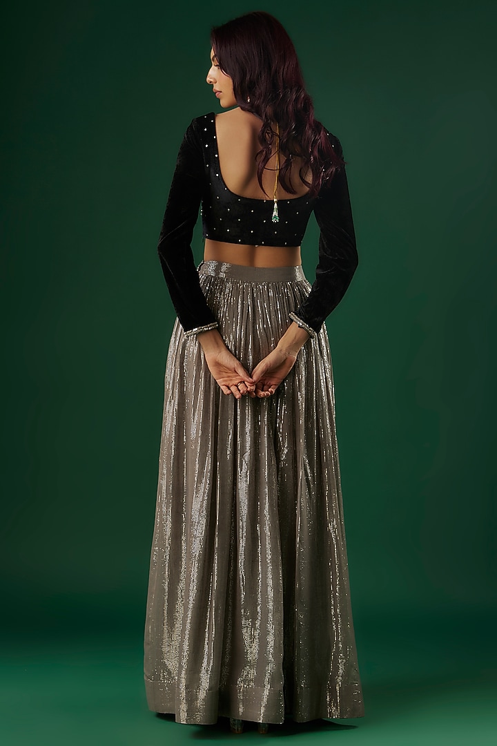Silver Grey Shimmer Georgette Wedding Lehenga Set by Breathe By Aakanksha Singh at Pernia's Pop Up Shop