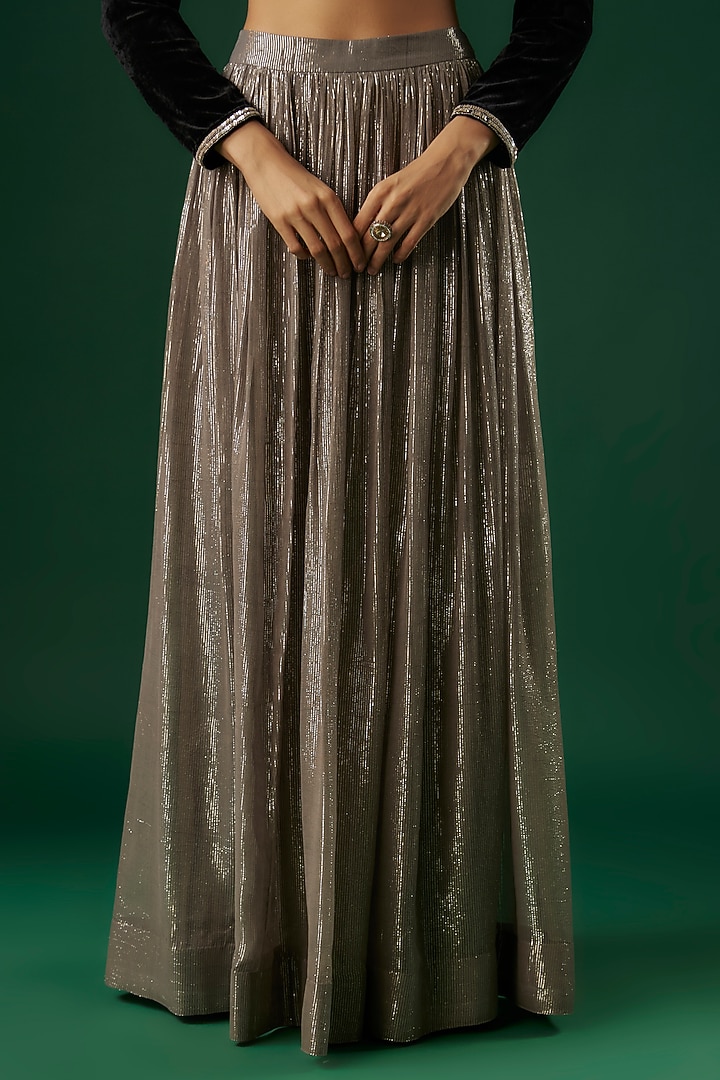 Silver Grey Shimmer Georgette Wedding Lehenga Set by Breathe By Aakanksha Singh at Pernia's Pop Up Shop