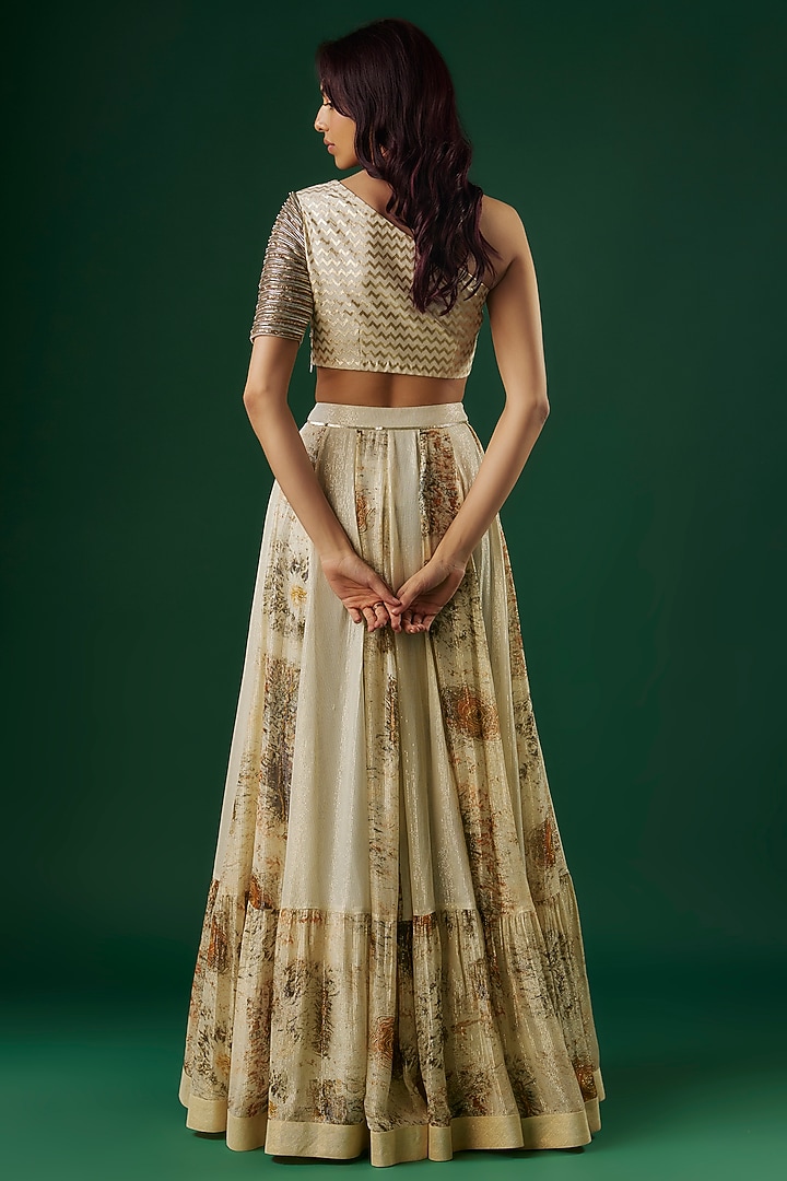Off-White Shimmer Georgette Handpainted Wedding Lehenga Set by Breathe By Aakanksha Singh at Pernia's Pop Up Shop
