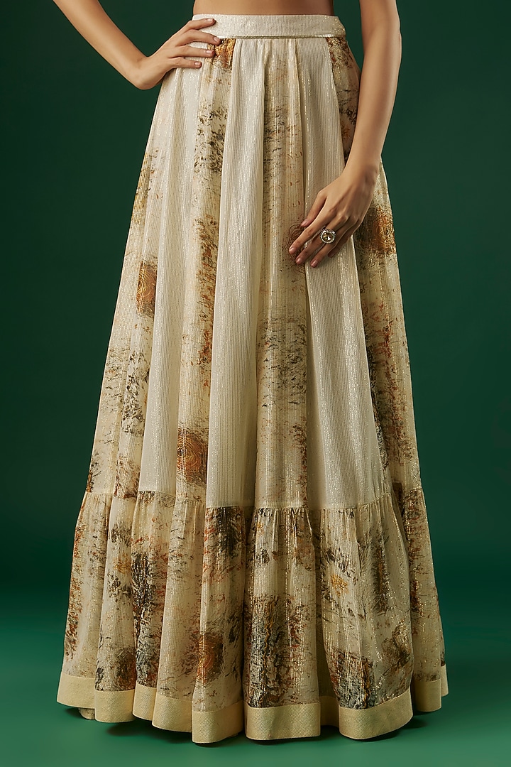 Off-White Shimmer Georgette Handpainted Wedding Lehenga Set by Breathe By Aakanksha Singh at Pernia's Pop Up Shop