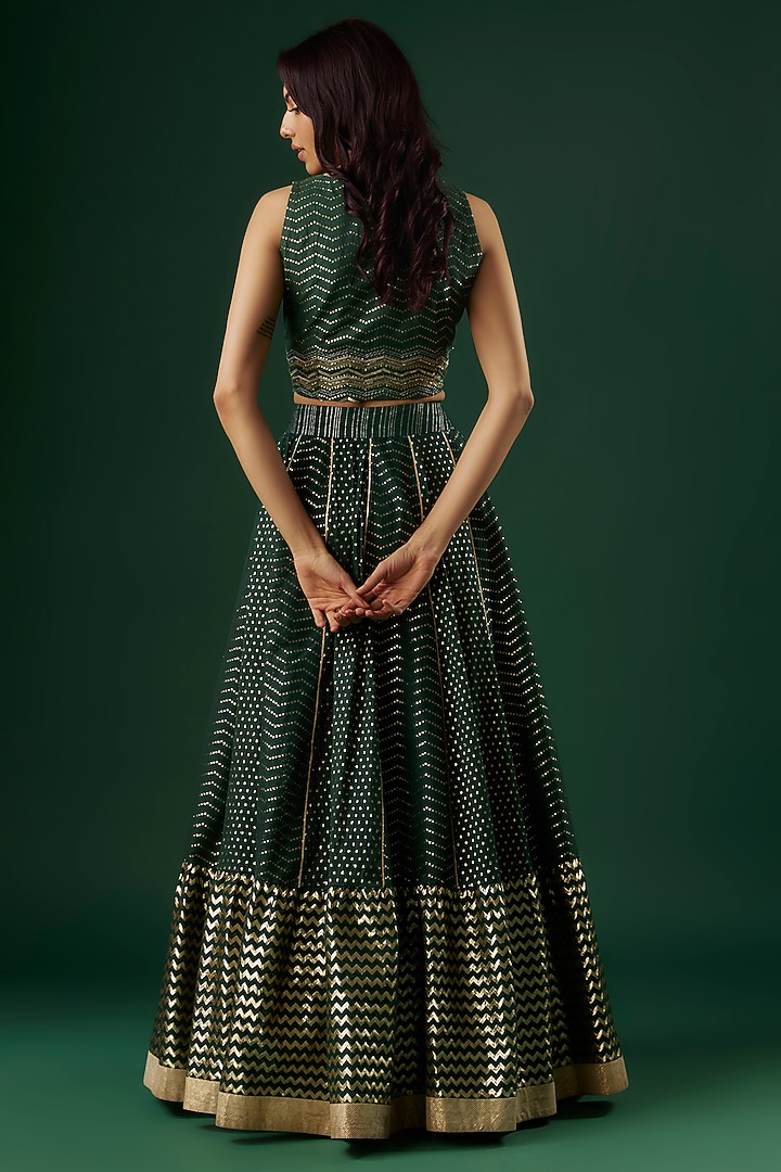 Deep Green Brocade Chanderi Dabka Embroidered Wedding Lehenga Set by Breathe By Aakanksha Singh at Pernia's Pop Up Shop