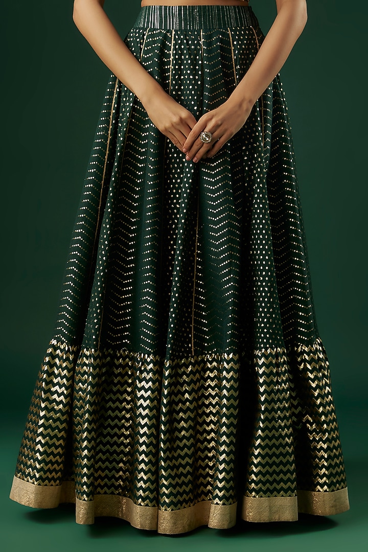 Deep Green Brocade Chanderi Dabka Embroidered Wedding Lehenga Set by Breathe By Aakanksha Singh at Pernia's Pop Up Shop