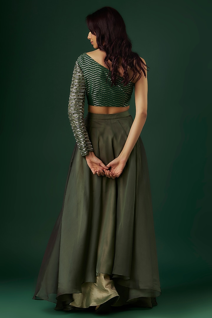 Green Organza Wedding Lehenga Set by Breathe By Aakanksha Singh at Pernia's Pop Up Shop
