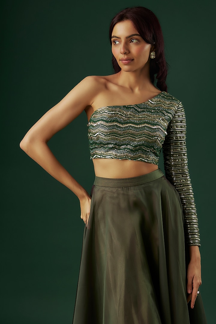 Green Organza Wedding Lehenga Set by Breathe By Aakanksha Singh at Pernia's Pop Up Shop