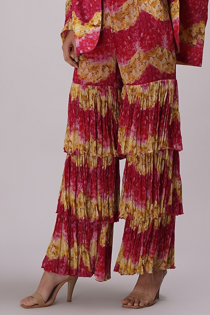 Pink Chinon Floral Printed Tiered Wedding Sharara Set by Breathe By Aakanksha Singh at Pernia's Pop Up Shop