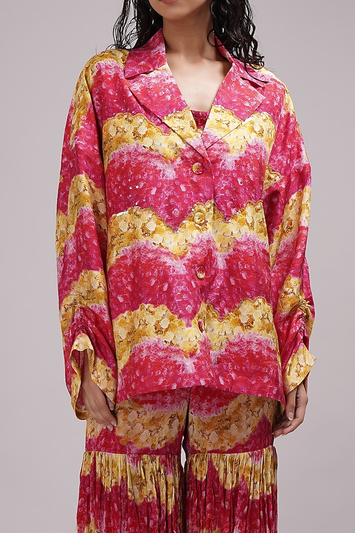 Pink Chinon Floral Printed Tiered Wedding Sharara Set by Breathe By Aakanksha Singh at Pernia's Pop Up Shop
