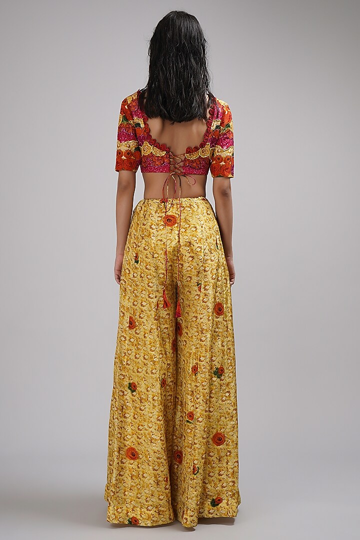 Yellow Shimmer Georgette Floral Printed Wedding Sharara Set by Breathe By Aakanksha Singh at Pernia's Pop Up Shop