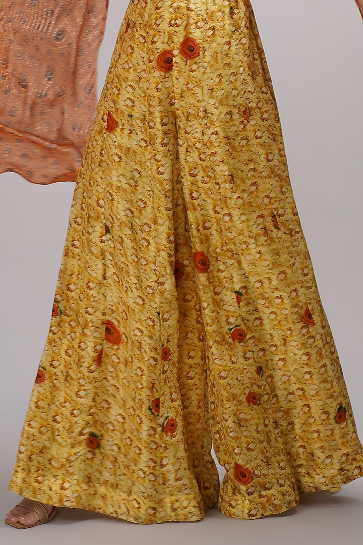 Yellow Shimmer Georgette Floral Printed Wedding Sharara Set by Breathe By Aakanksha Singh at Pernia's Pop Up Shop
