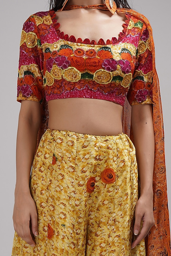 Yellow Shimmer Georgette Floral Printed Wedding Sharara Set by Breathe By Aakanksha Singh at Pernia's Pop Up Shop