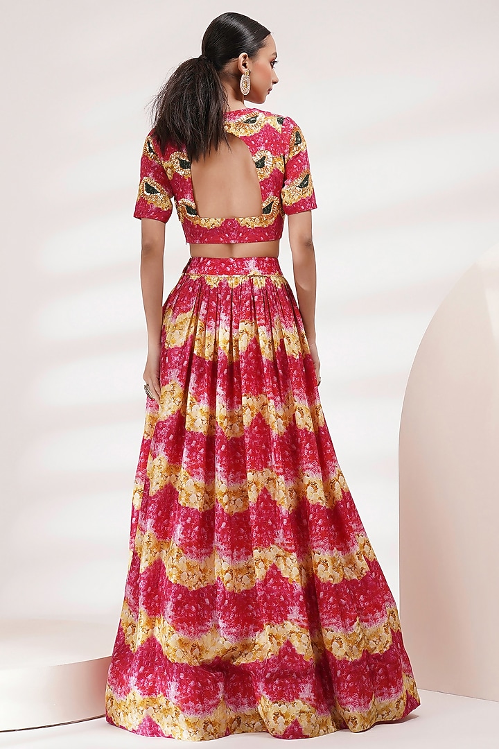 Pink Upada Silk Floral Printed Gathered Skirt Set by Breathe By Aakanksha Singh at Pernia's Pop Up Shop