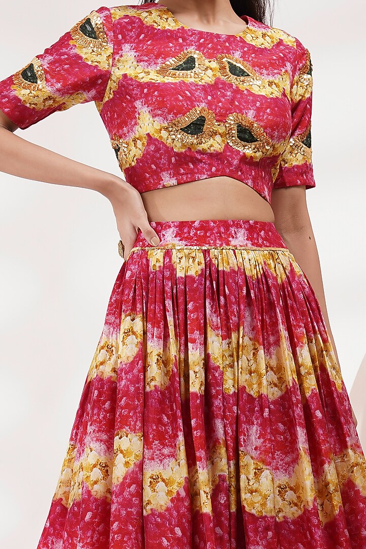 Pink Upada Silk Floral Printed Gathered Skirt Set by Breathe By Aakanksha Singh at Pernia's Pop Up Shop