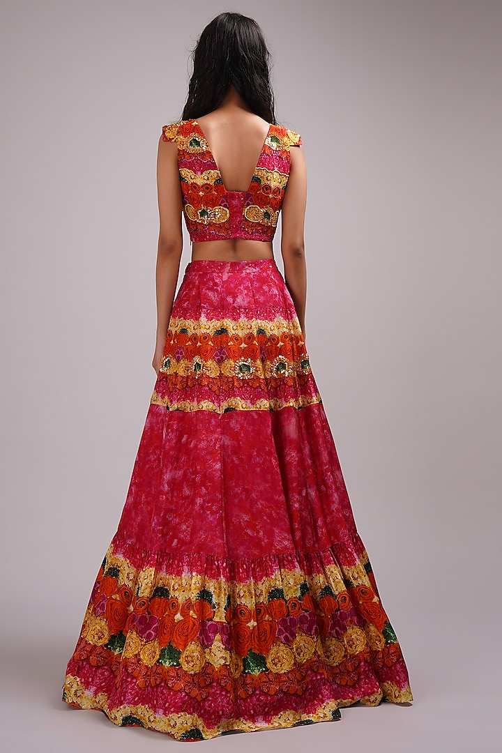 Pink Upada Silk Floral Printed Kalidar Skirt Set by Breathe By Aakanksha Singh at Pernia's Pop Up Shop