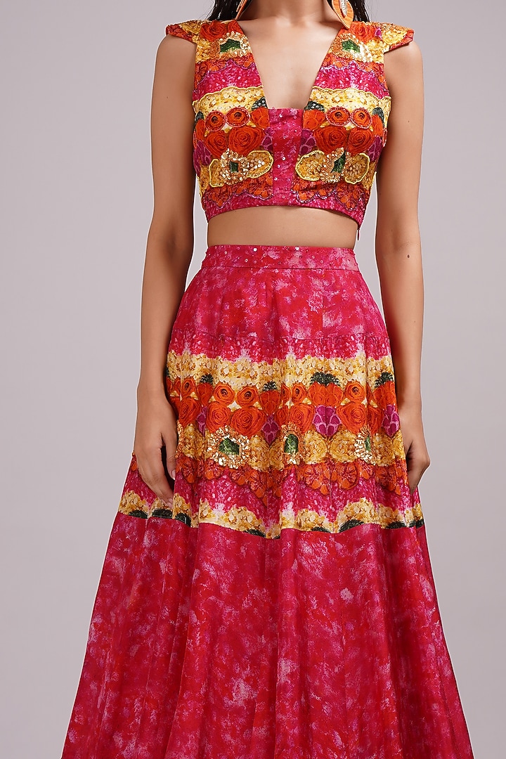 Pink Upada Silk Floral Printed Kalidar Skirt Set by Breathe By Aakanksha Singh at Pernia's Pop Up Shop