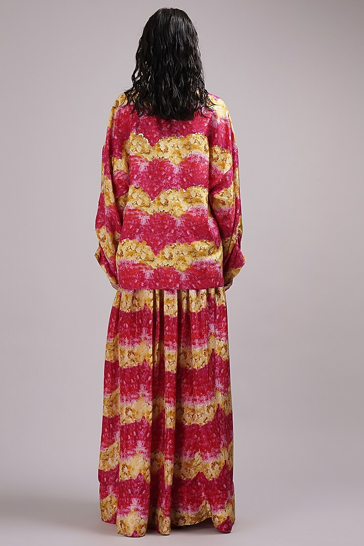 Pink & Yellow Upada Silk Floral Printed Skirt Set by Breathe By Aakanksha Singh at Pernia's Pop Up Shop