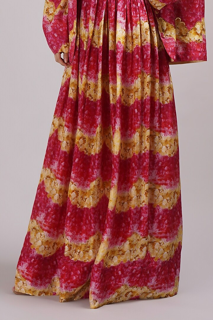 Pink & Yellow Upada Silk Floral Printed Skirt Set by Breathe By Aakanksha Singh at Pernia's Pop Up Shop