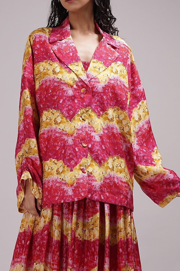 Pink & Yellow Upada Silk Floral Printed Skirt Set by Breathe By Aakanksha Singh at Pernia's Pop Up Shop
